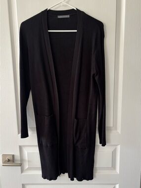 Suzy Shier Black Ribbed Open-Front Long Cardigan